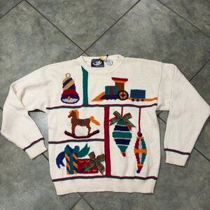 Holiday Traditions Sweater Womens L Christmas Santa Crewneck Horse Train Cute